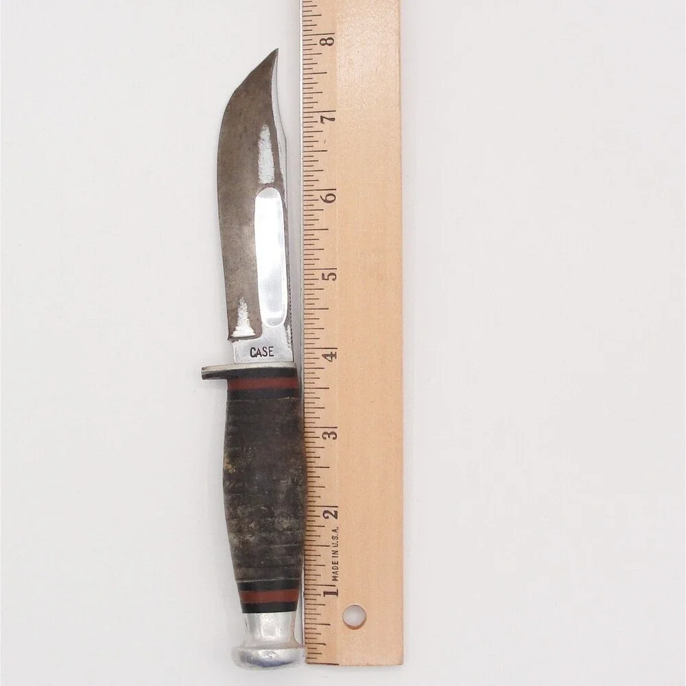 Vintage CASE Fixed Blade Hunting Knife Stacked Leather Handle 1940-1965 Era 8